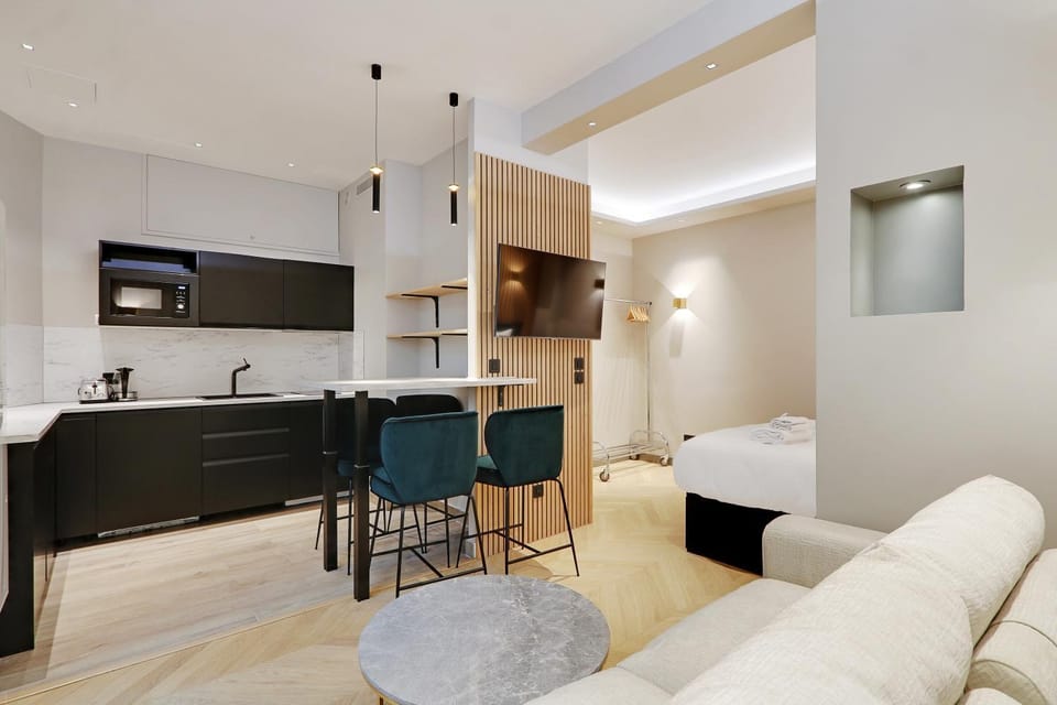 Bed, TV and multimedia, Kitchen or kitchenette, Living room, Photo of the whole room, Seating area, Dining area, Bedroom, minibar, stove