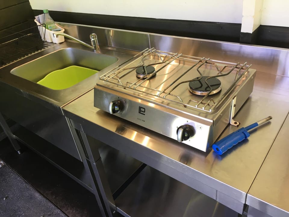 Kitchen or kitchenette, stove