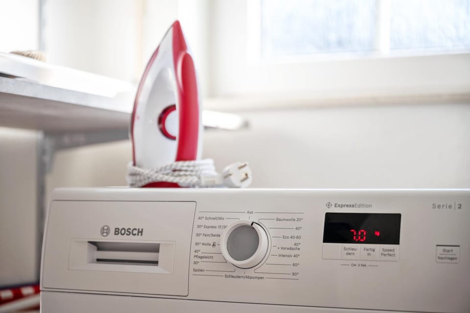 flat iron, washing machine