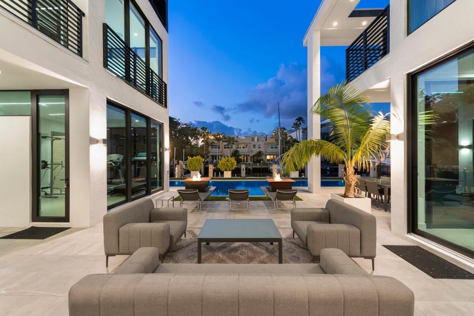 Patio, Seating area, Pool view, Swimming pool, sunbed