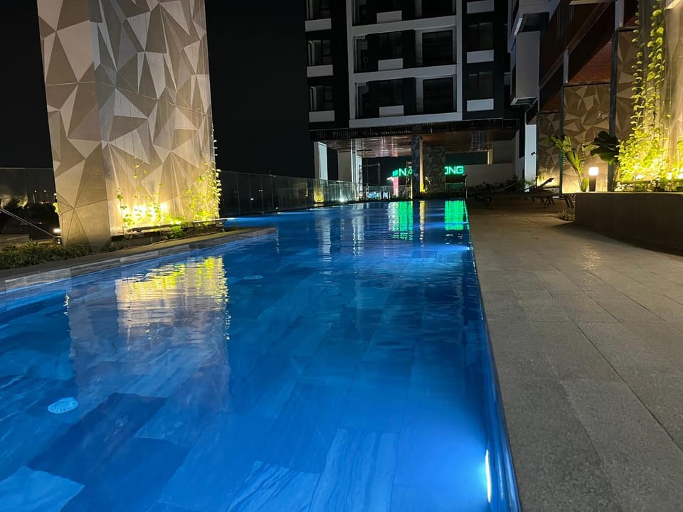 Night, Pool view, Swimming pool, Swimming pool