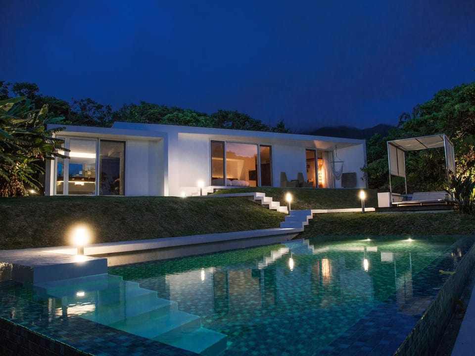 Property building, Night, Garden, Swimming pool