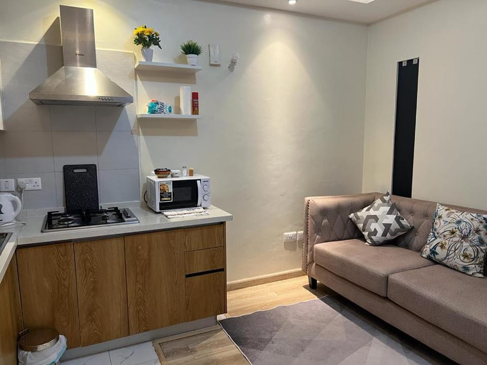Kitchen or kitchenette, Living room, Seating area