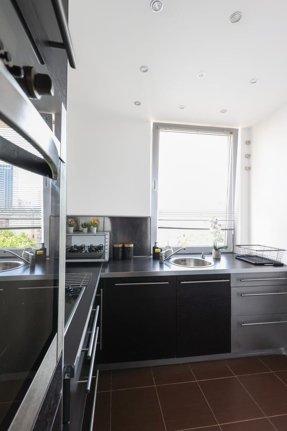 Kitchen or kitchenette, stove
