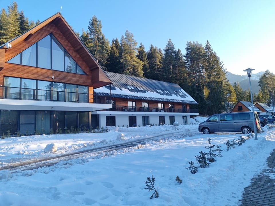 Property building, Winter, Mountain view, Parking