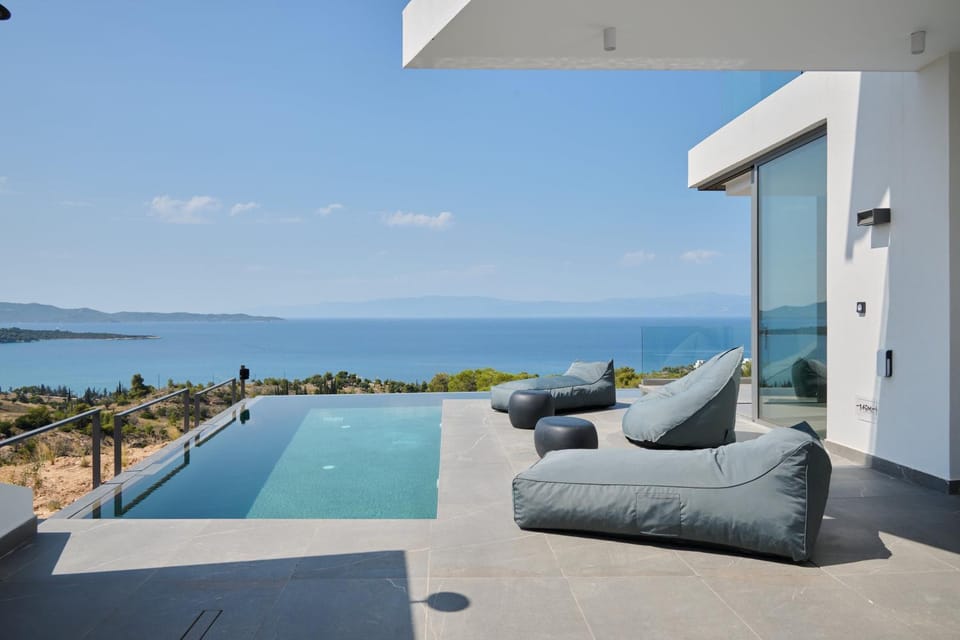 Patio, Day, Natural landscape, View (from property/room), Balcony/Terrace, Living room, Seating area, Pool view, Sea view, Swimming pool, sunbed