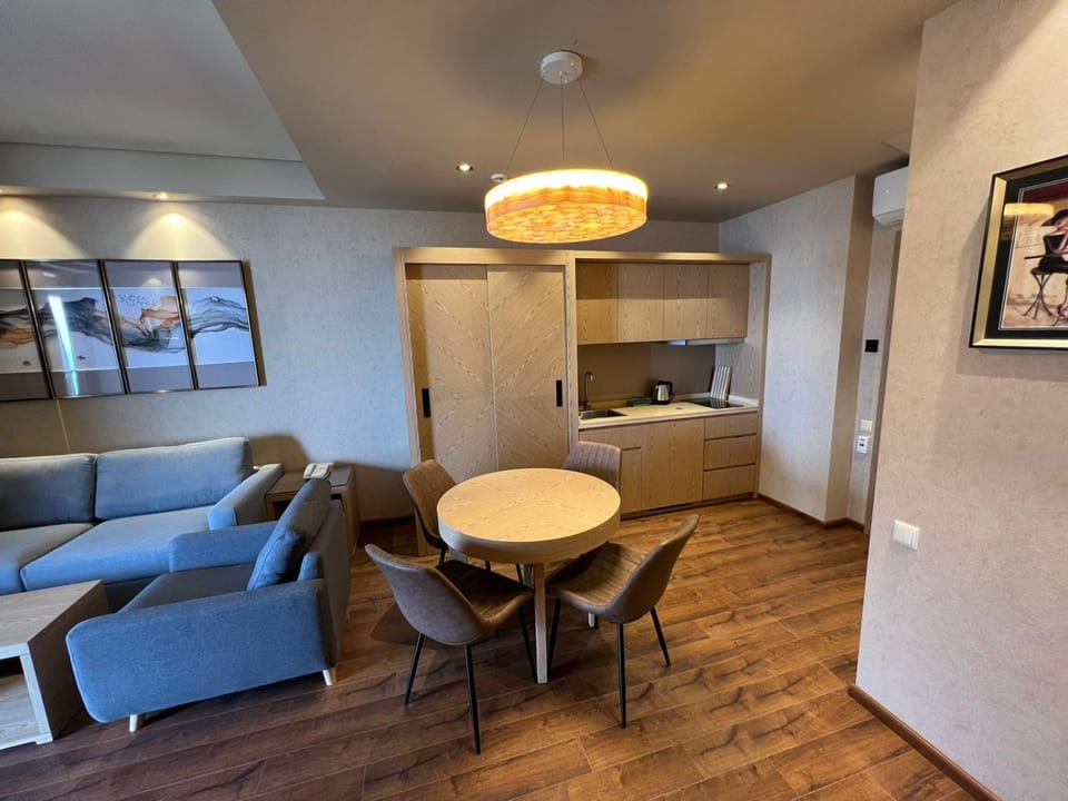 Kitchen or kitchenette, Living room, Dining area, air conditioner