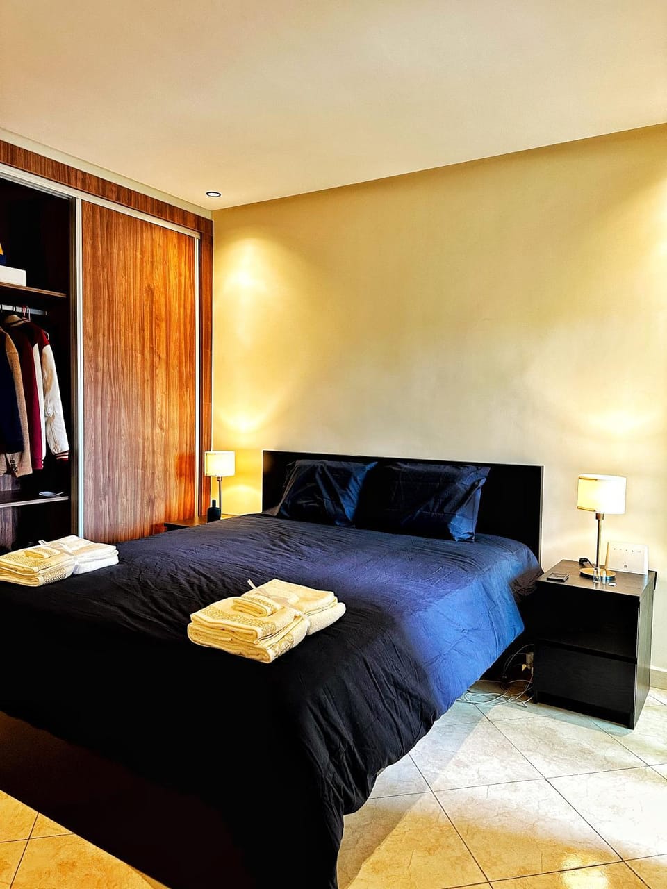 Bed, Photo of the whole room, Bedroom, towels, wardrobe