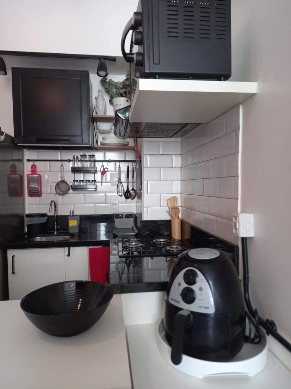 Kitchen or kitchenette, stove