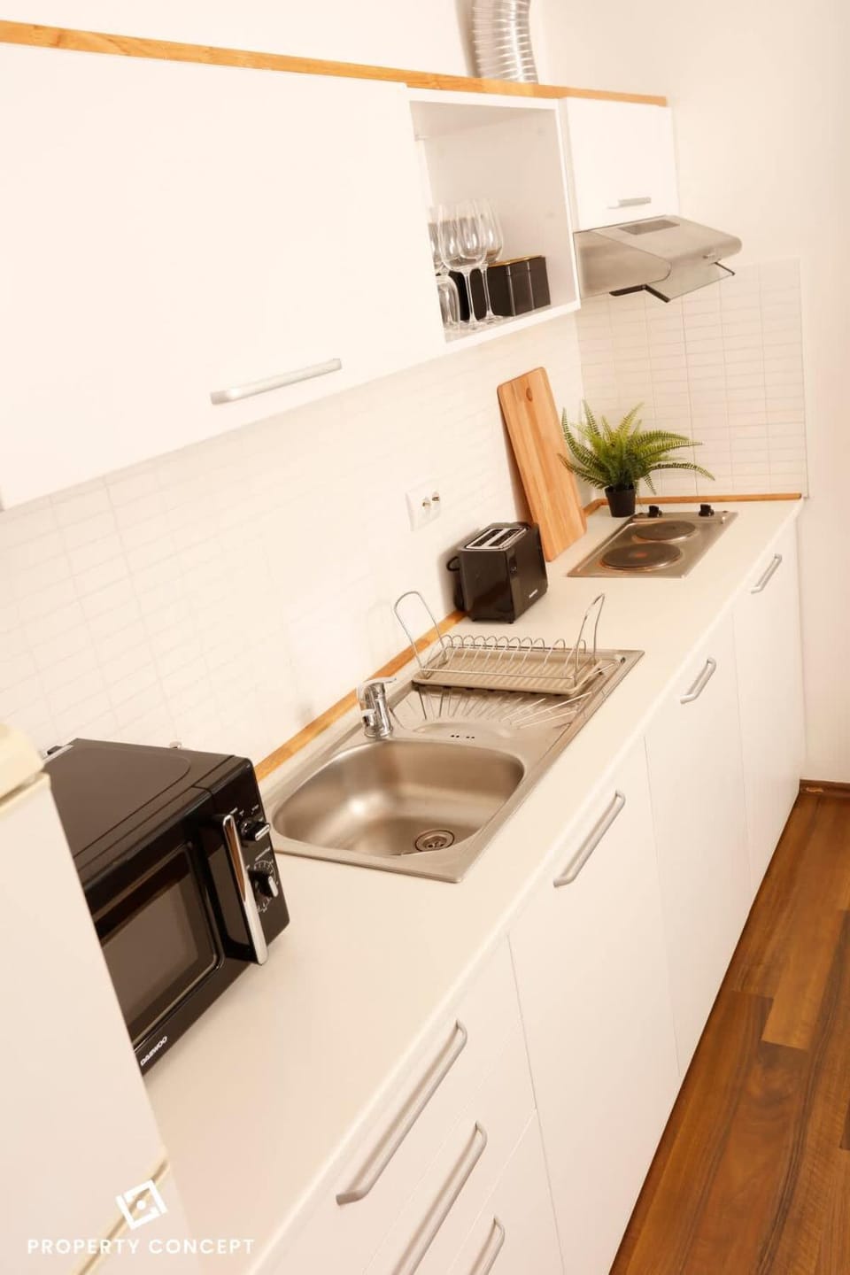 Kitchen or kitchenette, stove