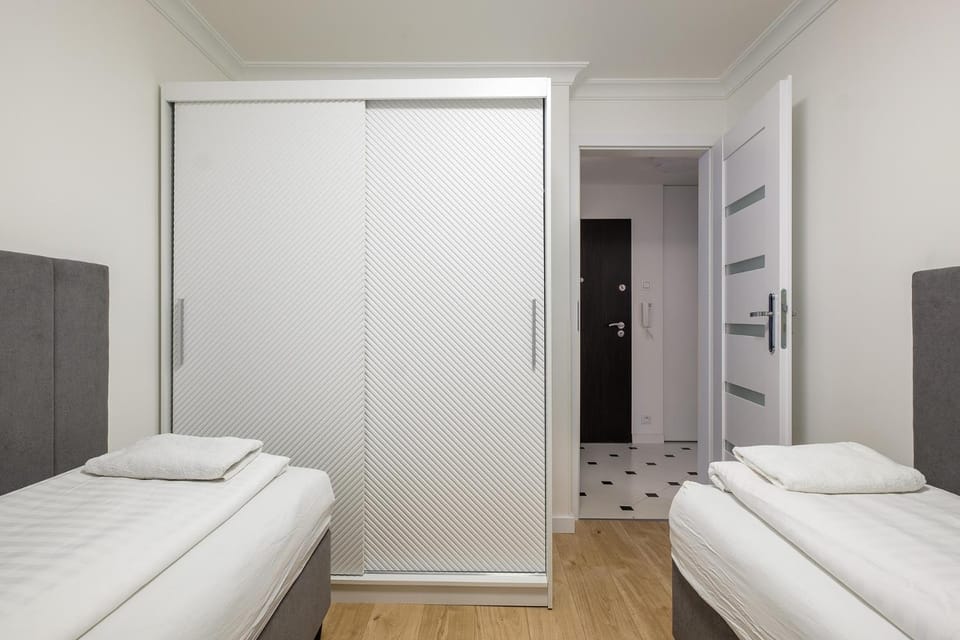 Bed, wardrobe
