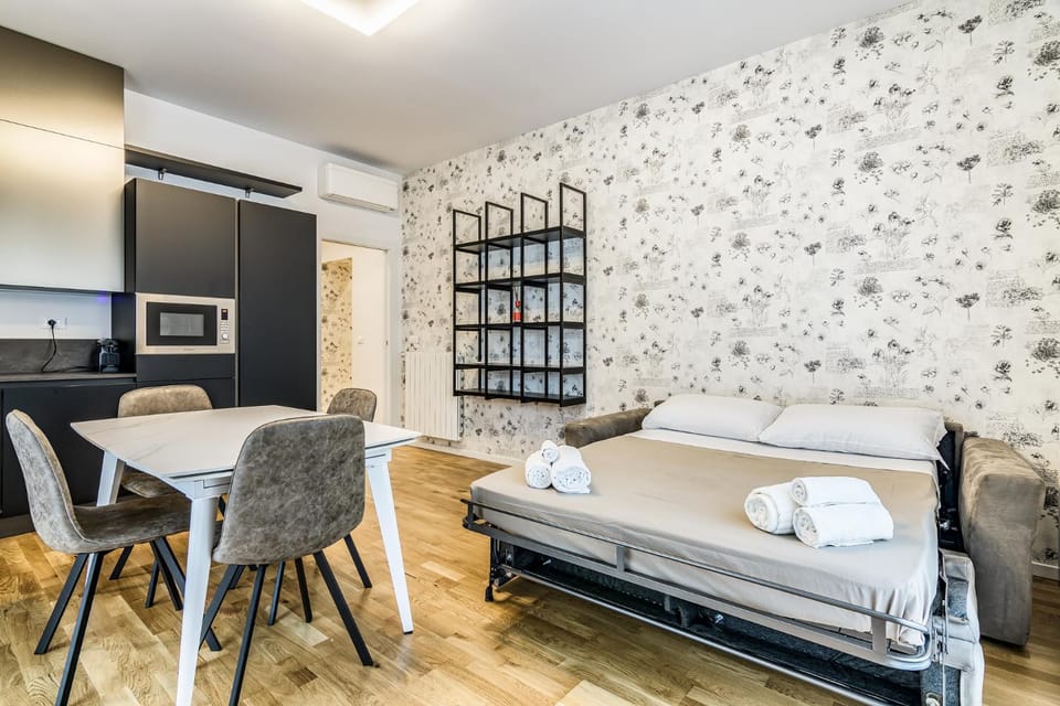 Bed, Living room, Dining area