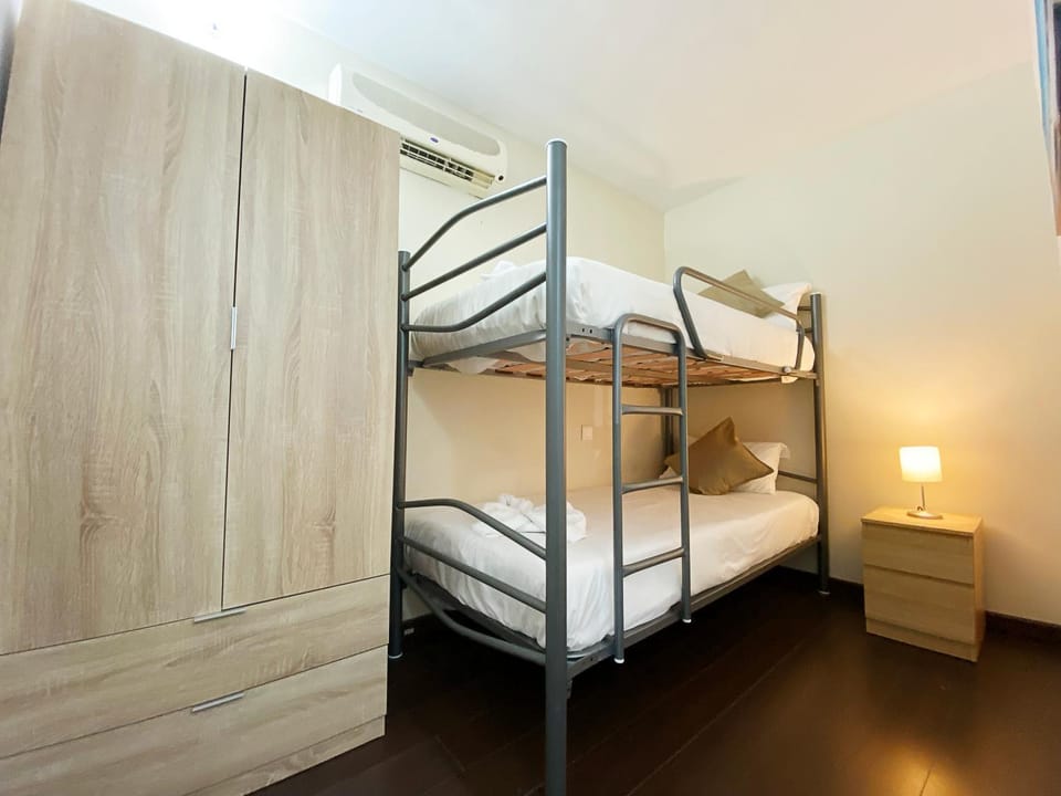 Bed, Photo of the whole room, bunk bed, wardrobe