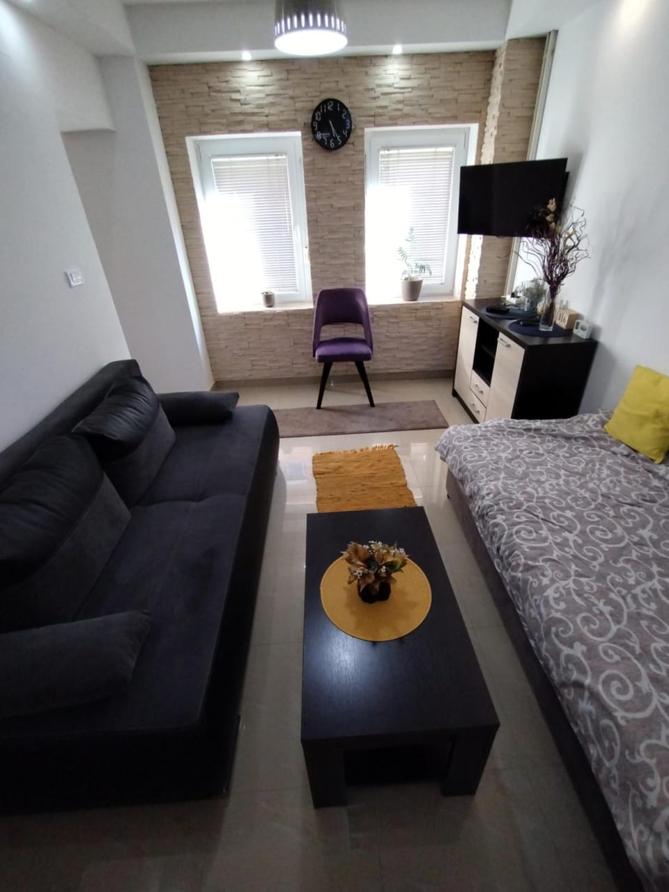 Bed, Living room, Seating area