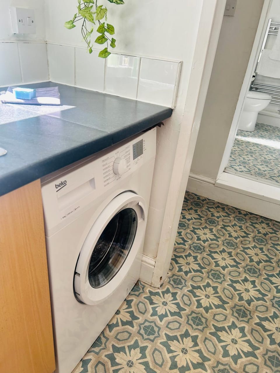 Kitchen or kitchenette, washing machine