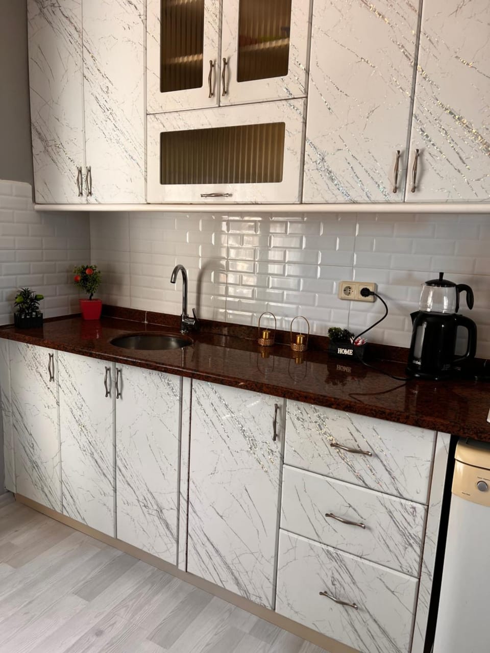 Kitchen or kitchenette, stove