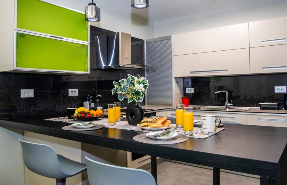 Kitchen or kitchenette, stove