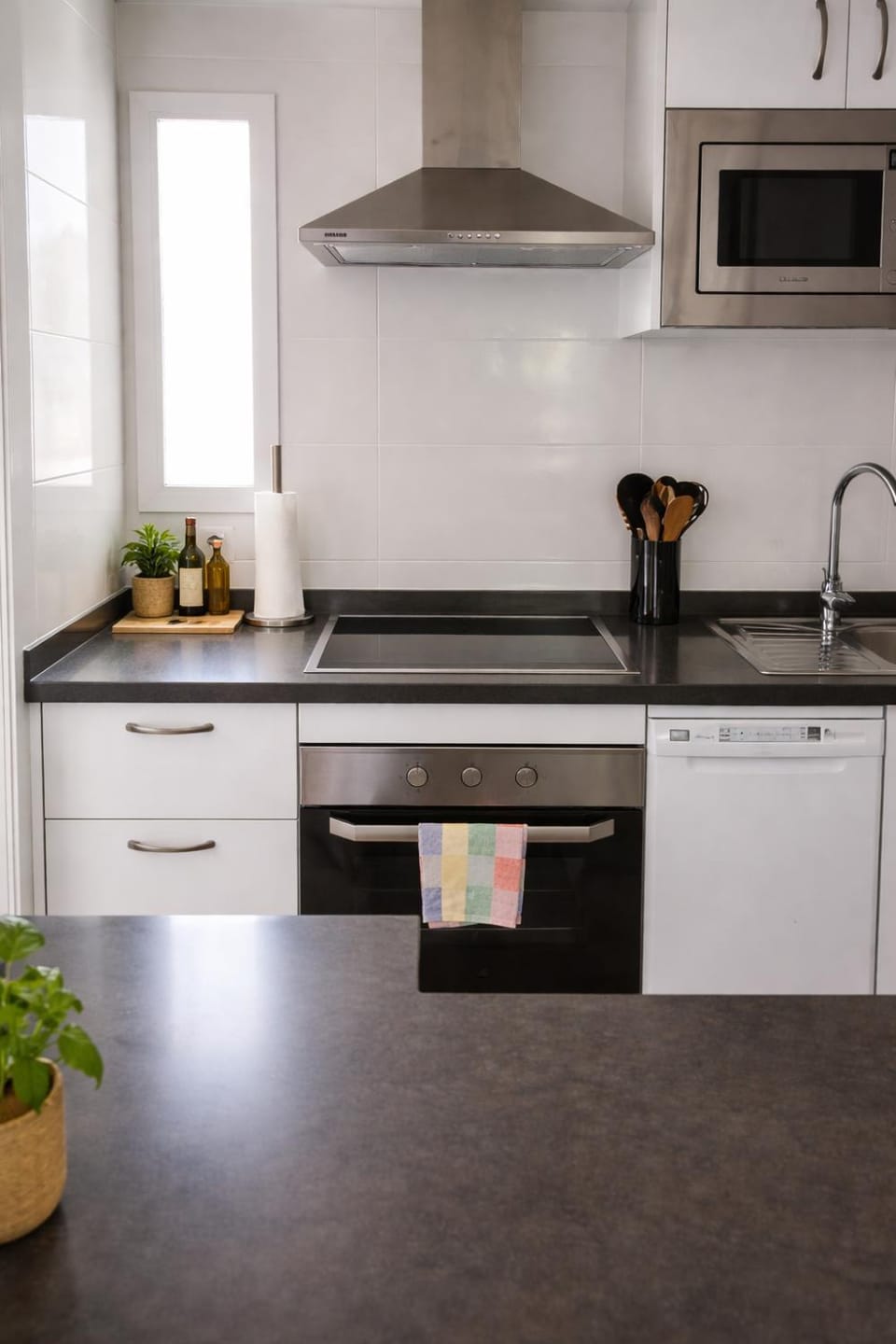 Kitchen or kitchenette, stove