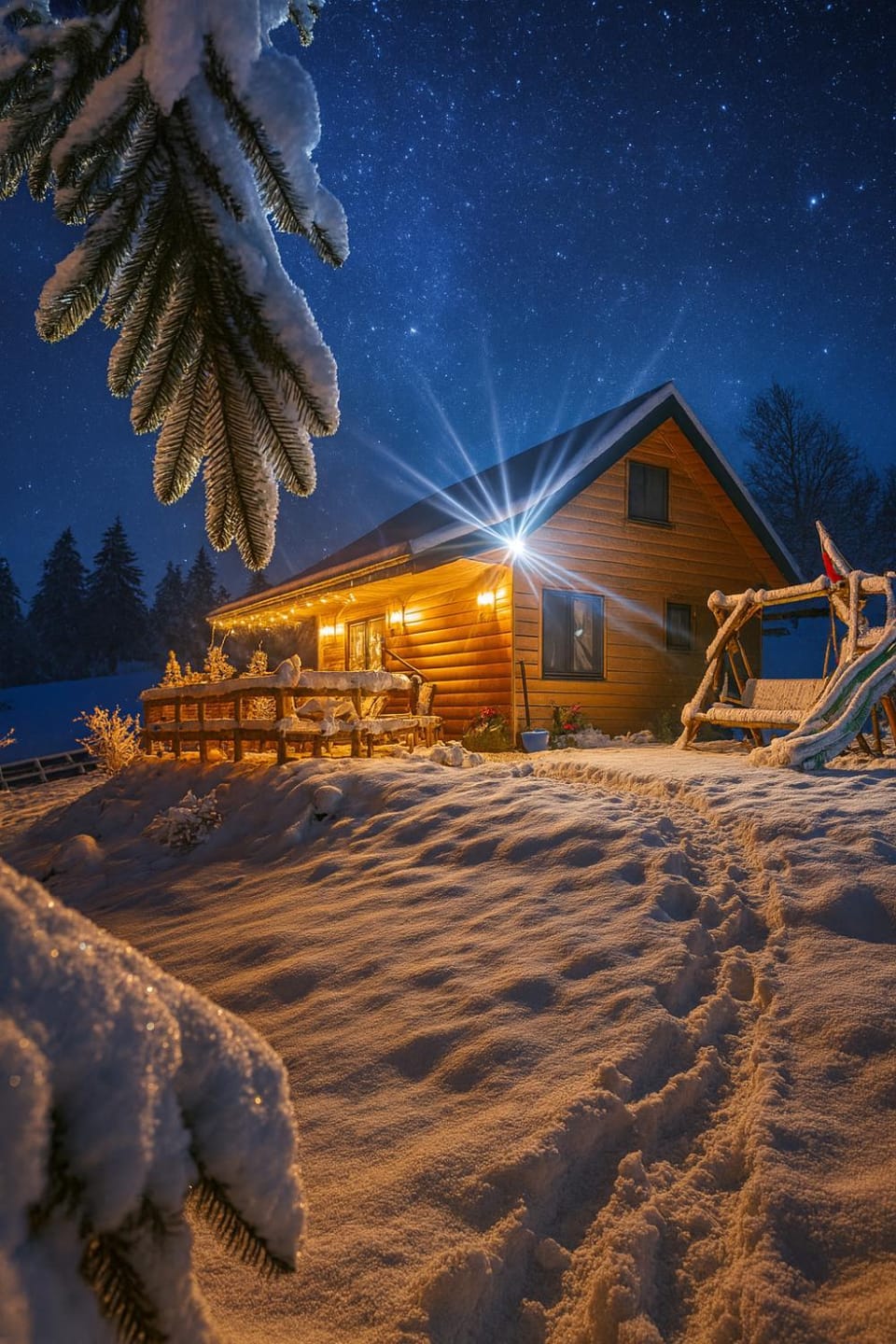 Property building, Night, Winter
