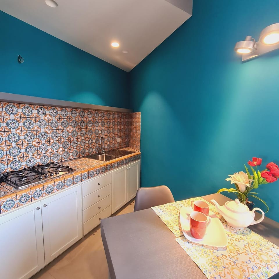 Kitchen or kitchenette, stove