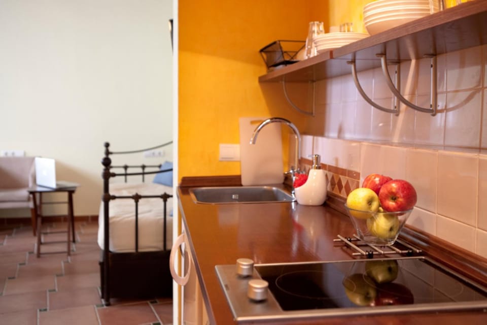 Kitchen or kitchenette, stove