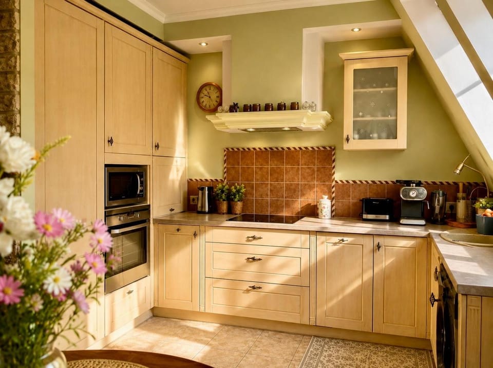 Kitchen or kitchenette, dishwasher, stove
