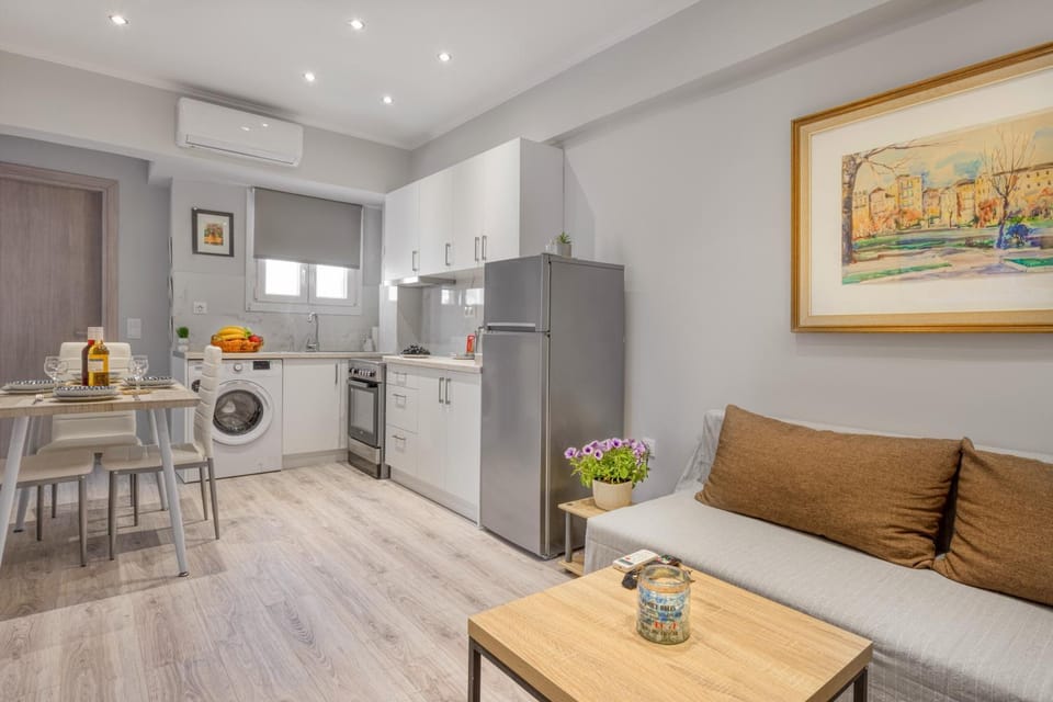 Kitchen or kitchenette, Living room, Seating area, washing machine, air conditioner