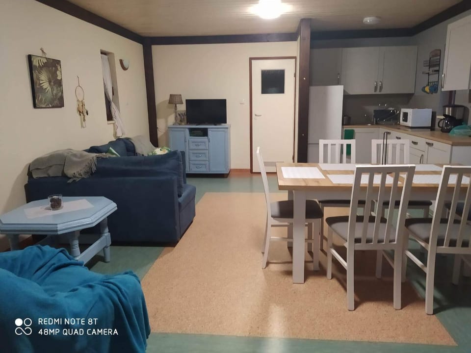 Kitchen or kitchenette, Living room, Seating area, Dining area