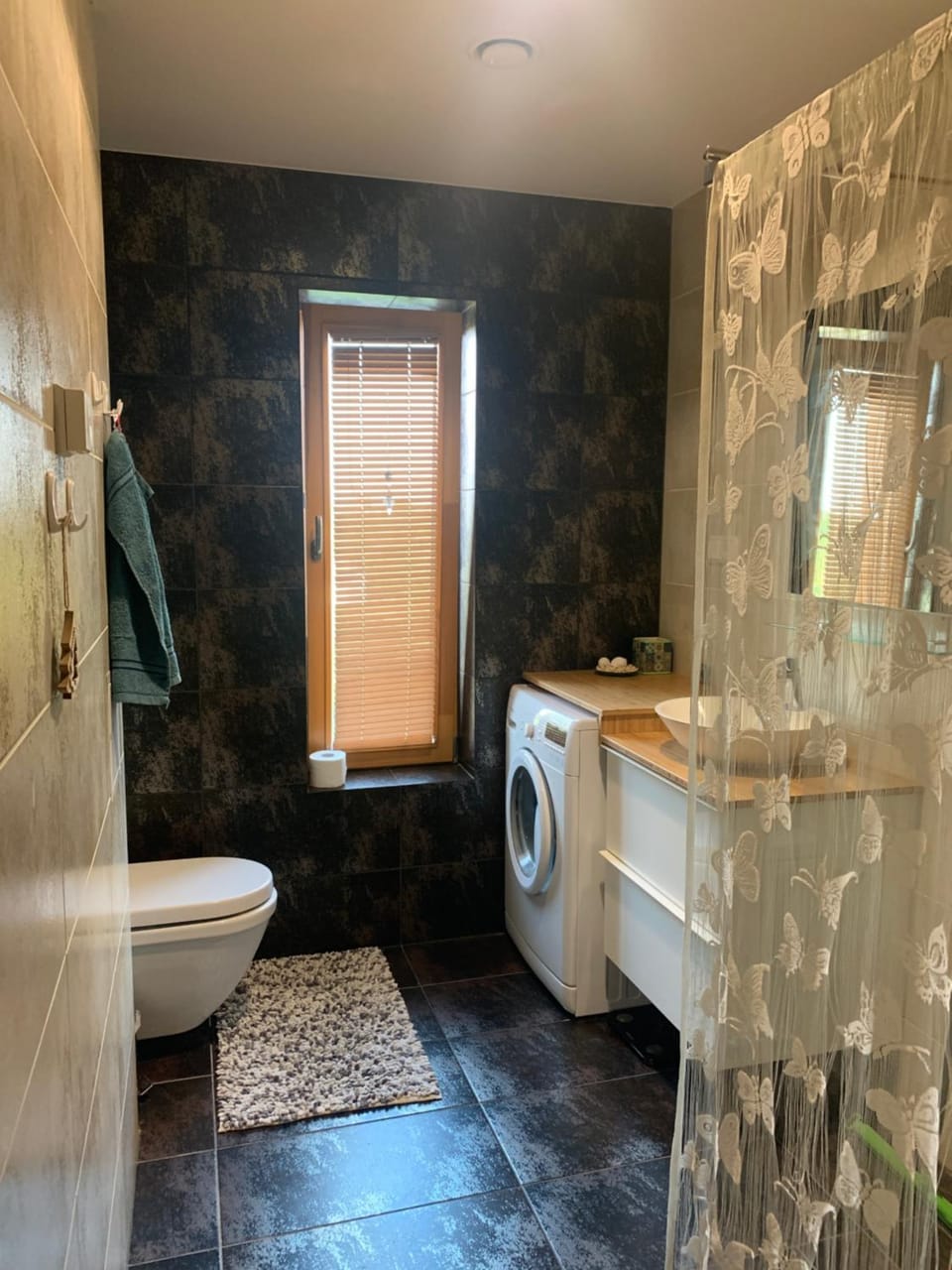 Bathroom, towels, washing machine