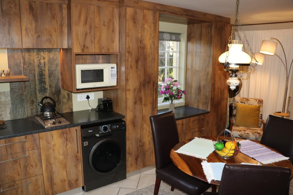 Kitchen or kitchenette, Living room, Dining area, stove, toaster, washing machine