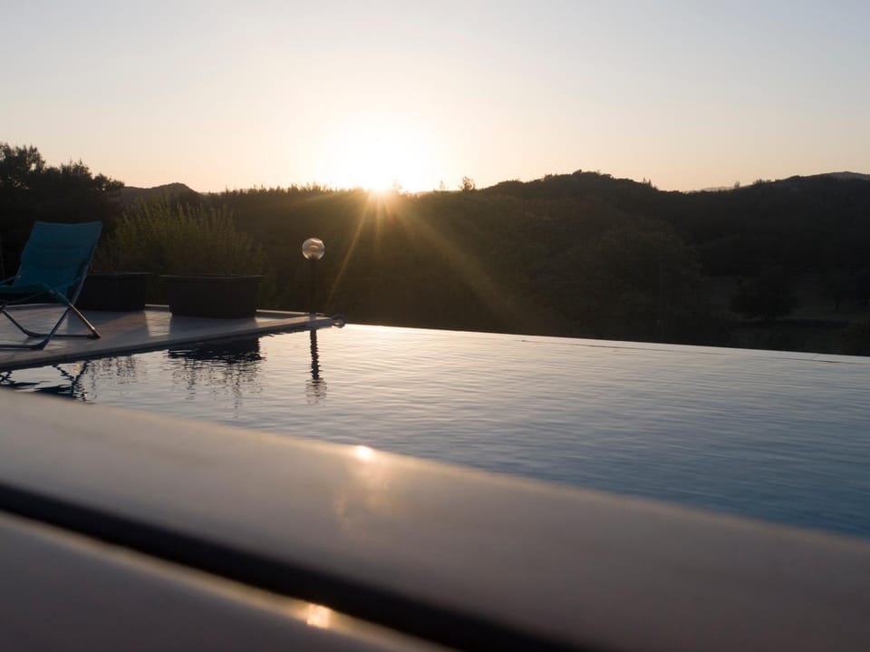 Natural landscape, Pool view, Swimming pool, Sunset