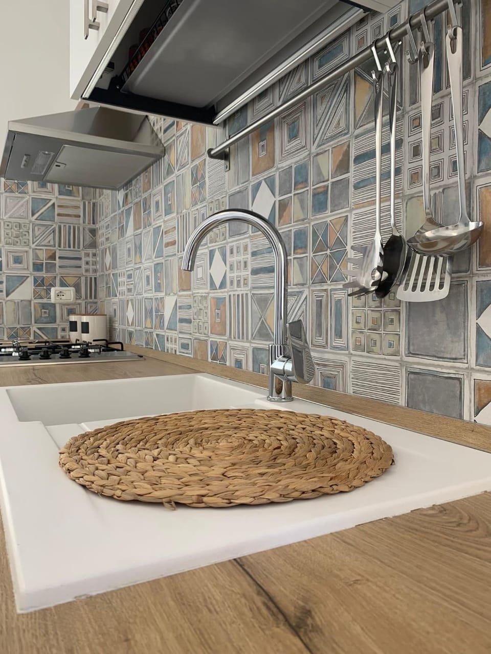 Kitchen or kitchenette, stove