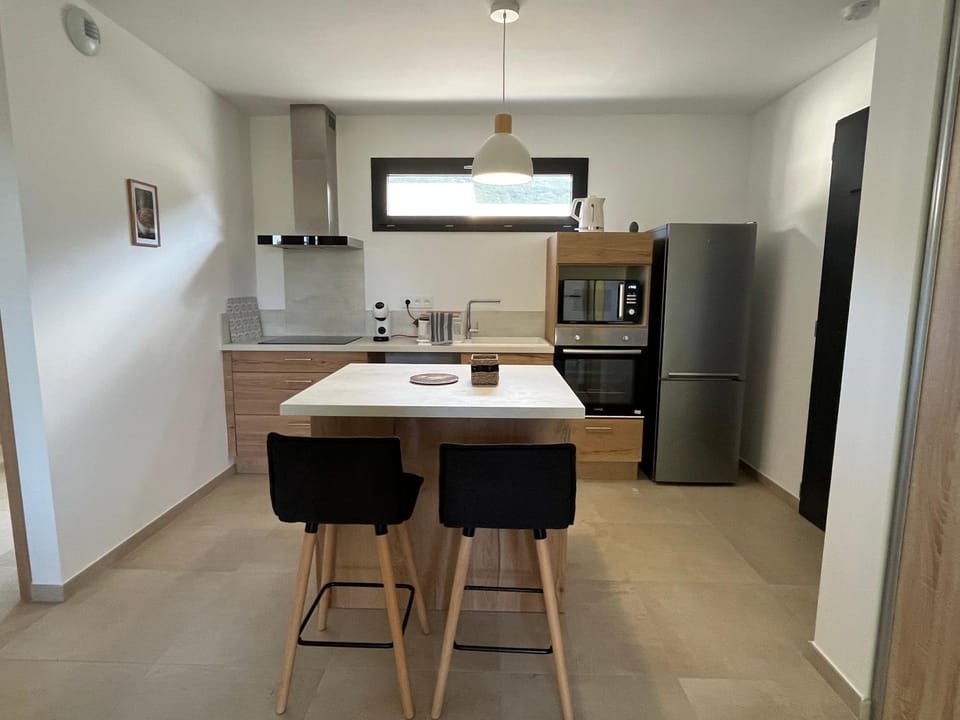 Kitchen or kitchenette, minibar, stove
