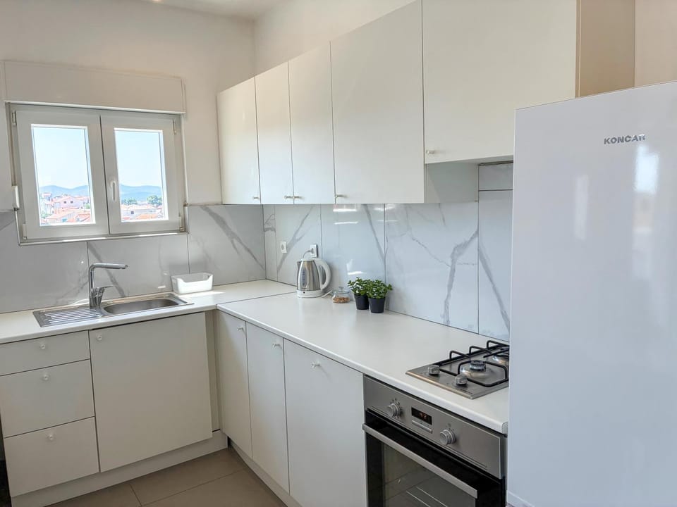 Kitchen or kitchenette, dishwasher, oven, stove