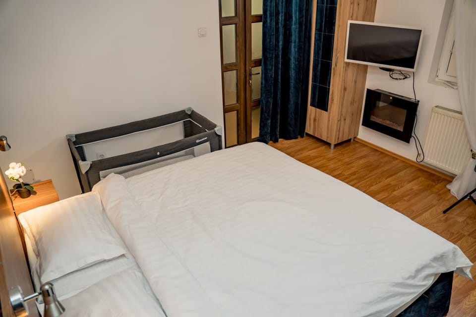 Bed, TV and multimedia, fireplace