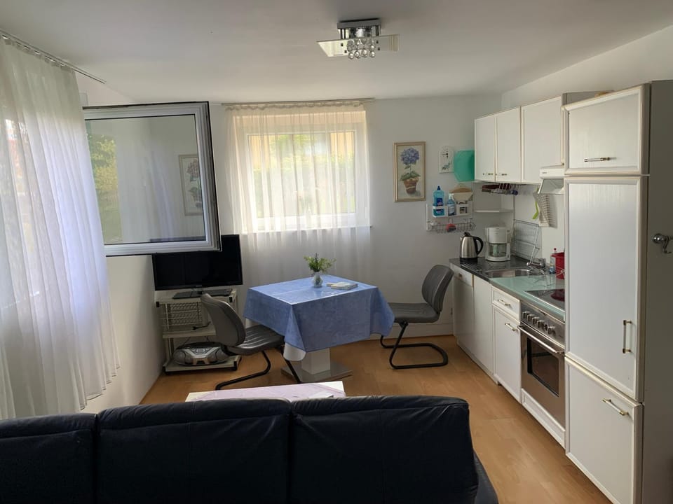 TV and multimedia, Kitchen or kitchenette, Living room, Seating area, Dining area, stove