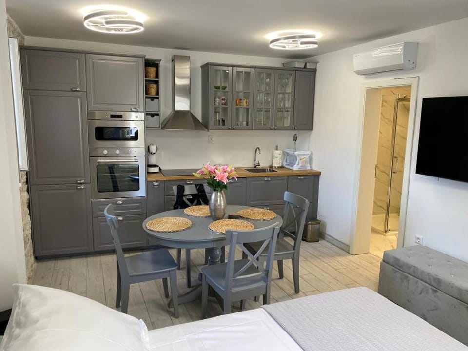 Kitchen or kitchenette, Seating area, Dining area, stove, air conditioner