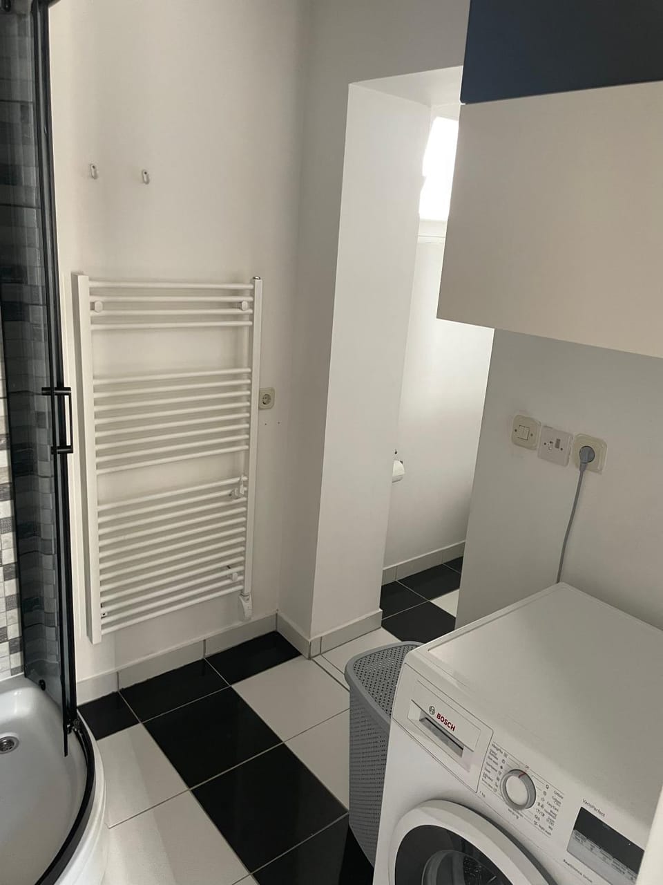Bathroom, towels, washing machine