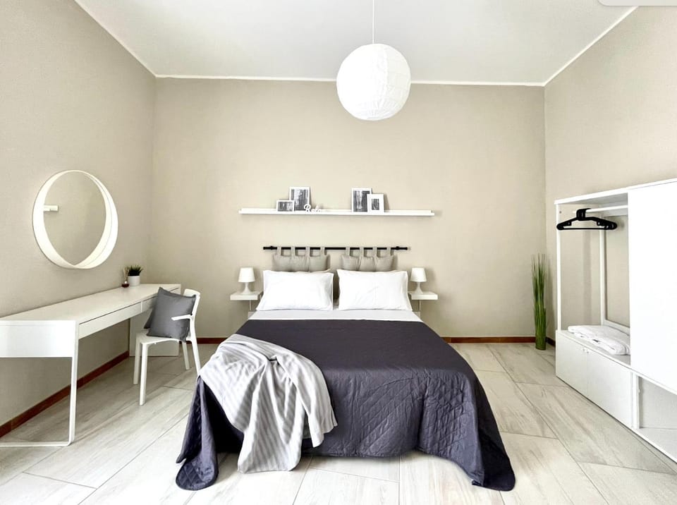 Bed, Bedroom, microwave, towels, wardrobe