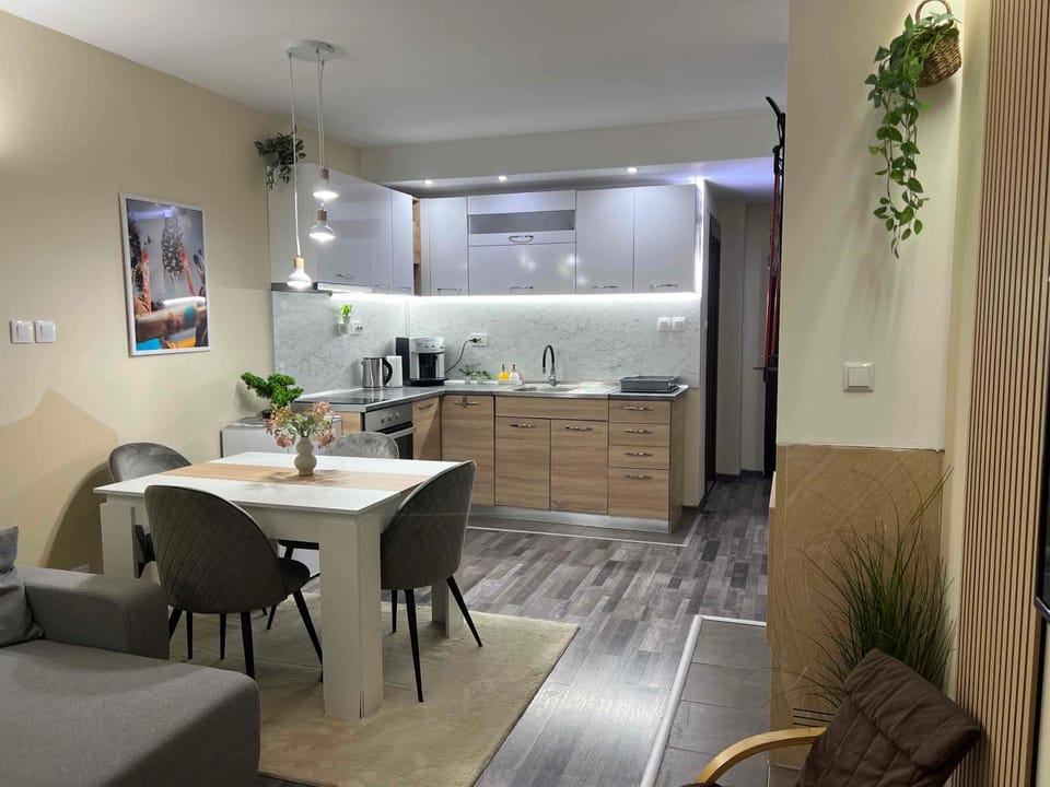 Coffee/tea facilities, Kitchen or kitchenette, Living room, Dining area, stove