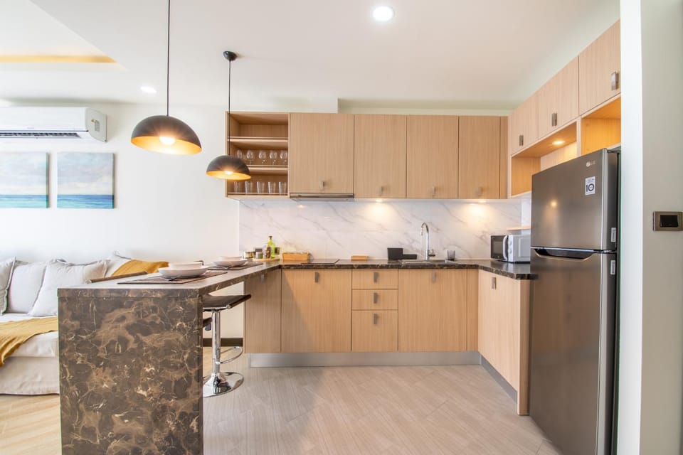 Kitchen or kitchenette, stove