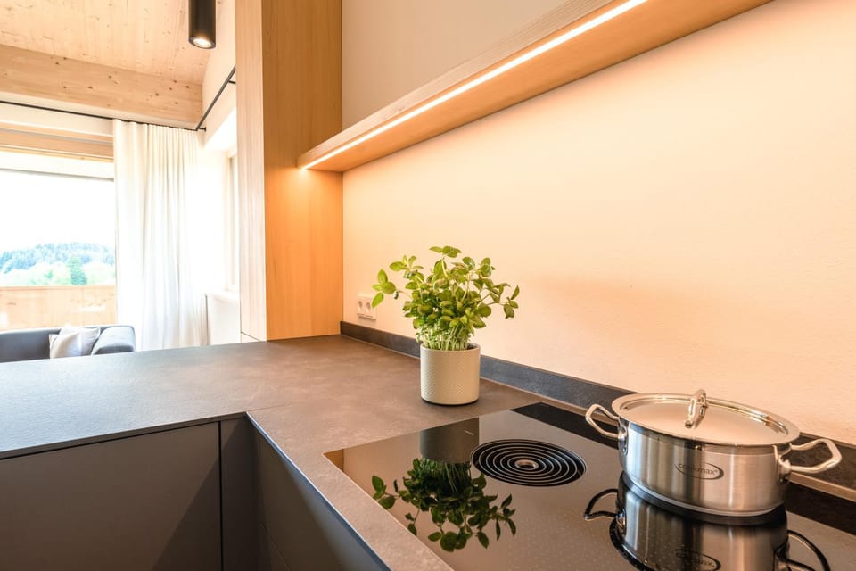 Kitchen or kitchenette, stove