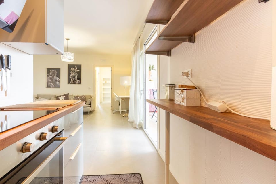 Kitchen or kitchenette, stove