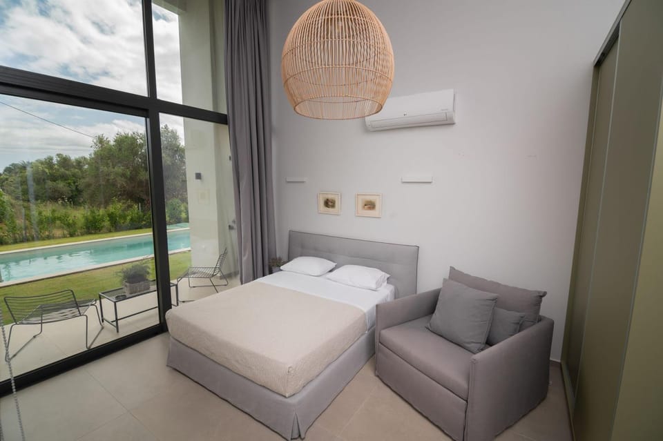 Bed, Natural landscape, Bedroom, Pool view, Swimming pool