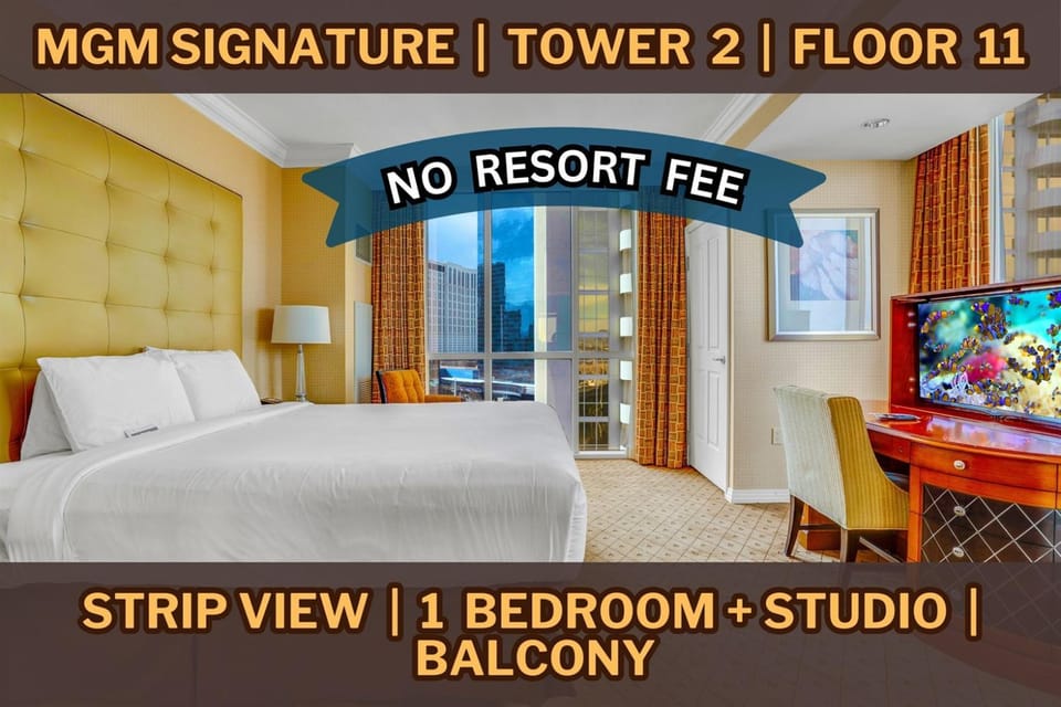 MGM Signature 11th Floor 2BR Combo Strip View No Resort Fee Apartment in Las Vegas Strip