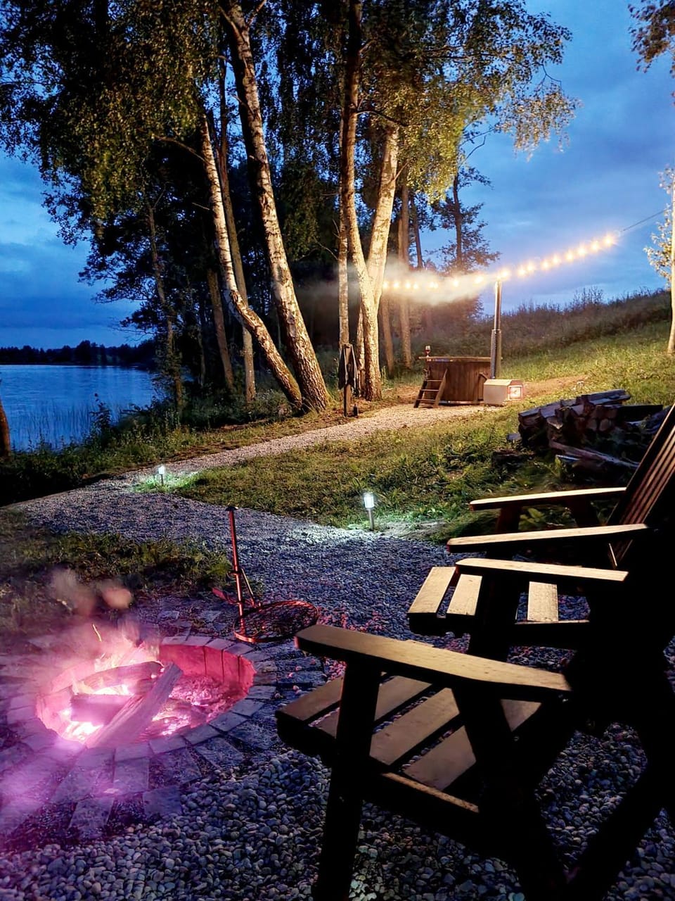 Night, Natural landscape, BBQ facilities, Hot Tub, Lake view, Open Air Bath