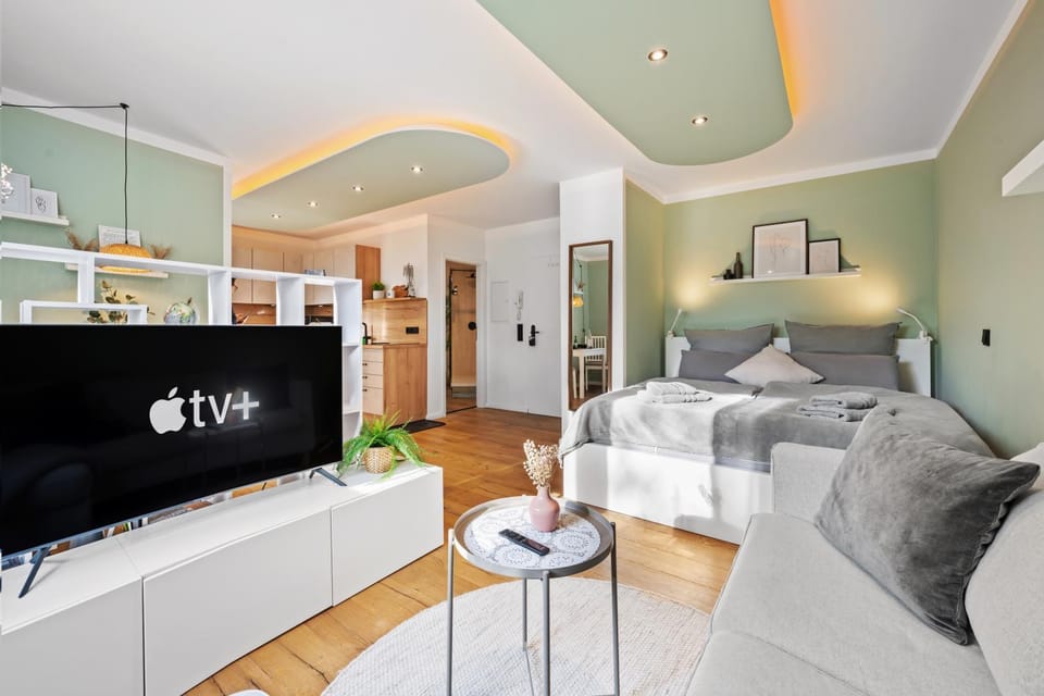 Bed, TV and multimedia, Kitchen or kitchenette, Living room, Photo of the whole room, Seating area, Evening entertainment, Bedroom
