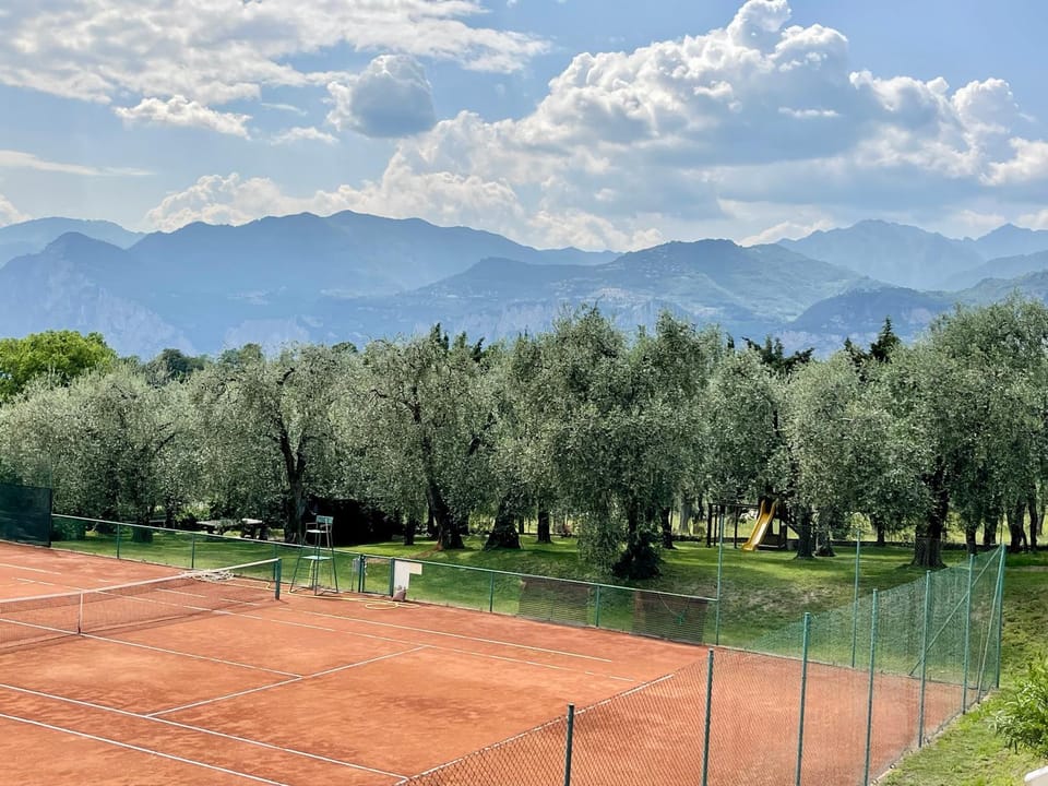 Spring, Natural landscape, Tennis court, Mountain view