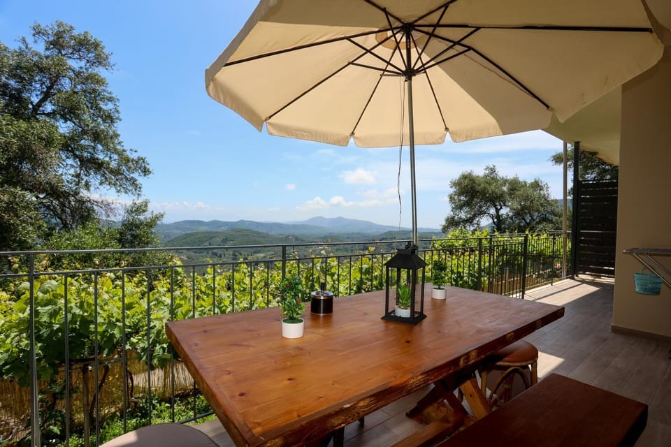 Patio, Spring, Day, Natural landscape, View (from property/room), Balcony/Terrace, Dining area, Mountain view, Alcoholic drinks