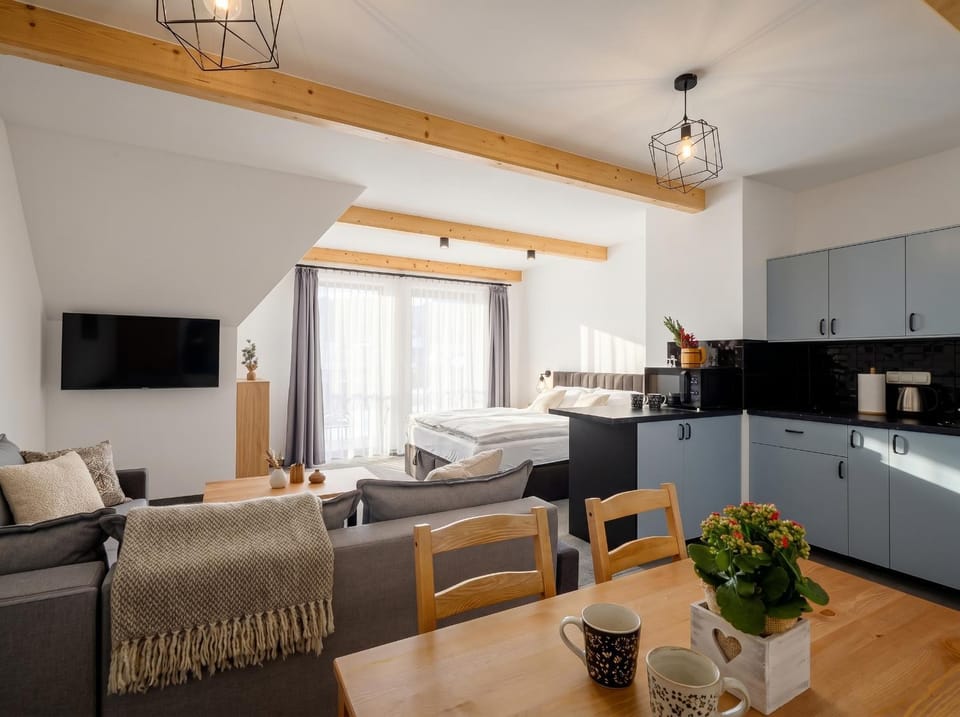 Communal lounge/ TV room, Bed, TV and multimedia, Kitchen or kitchenette, Living room, Photo of the whole room, Seating area, Dining area, Evening entertainment, Bedroom, minibar